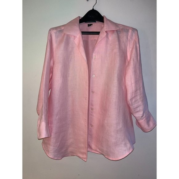 Lauren Ralph Lauren 100% Linen 3/4 Sleeve Button Up Top Women's Size Medium - Picture 1 of 6